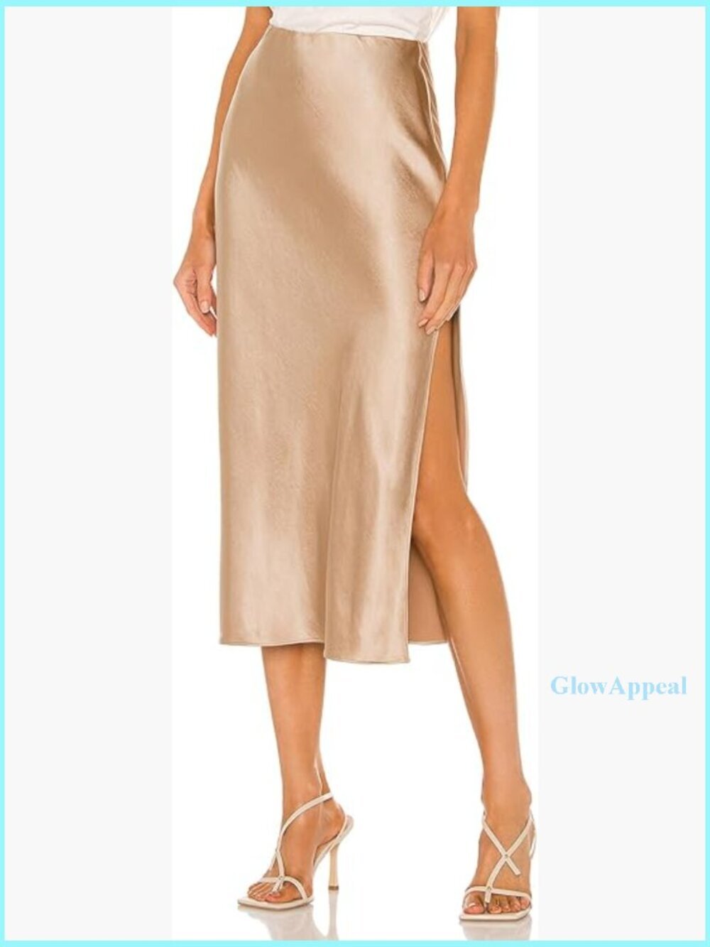 Satin Midi Skirt with High Slit, Elastic Waistband, Leopard Print